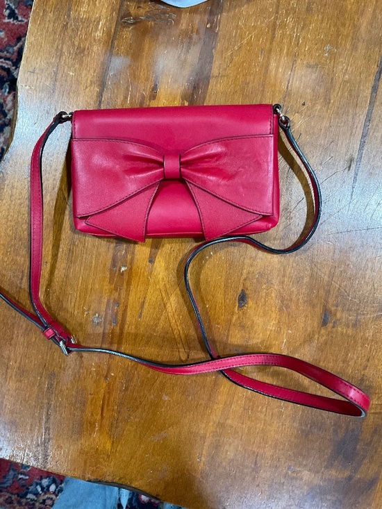 Kate Spade New York Handbags - Kate Spade New York Red Smooth Leather Bow Crossbody Bag Flap Clutch
